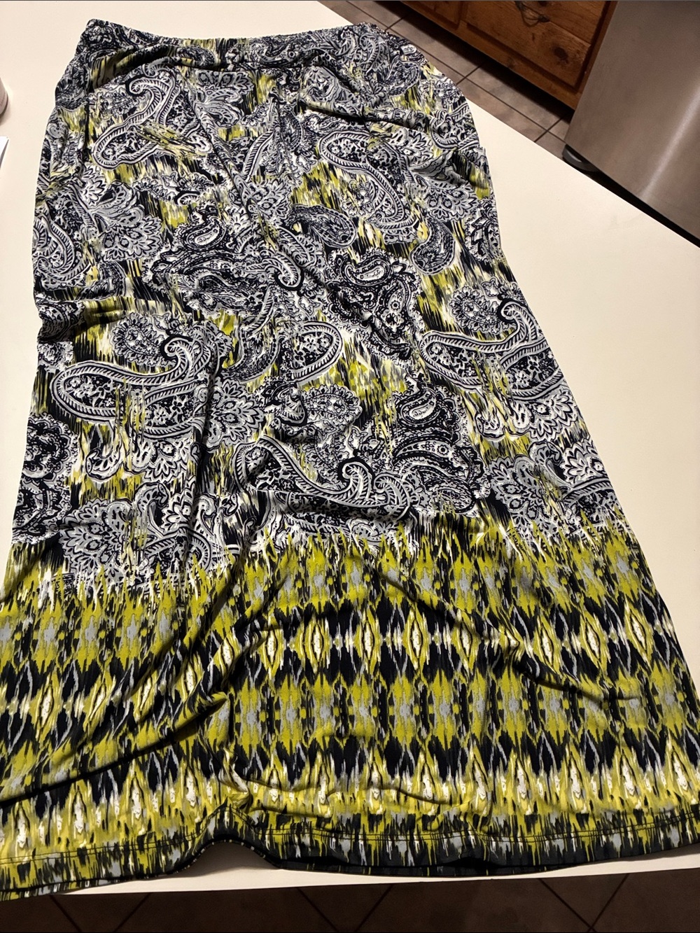 Christopher & Banks Yellow, Black and White Paisley Maxi Skirt